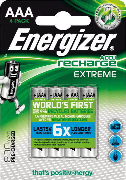 Akku Energizer® Recharge Extreme, AAA, Micro, HR3, 1,2 V, 800 mAh, 4 Stück