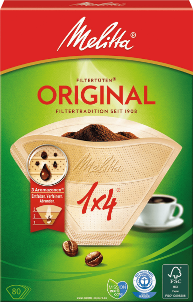 Kaffeefiltertüten Melitta® Typ 1x4, 206810, naturbraun, 80 Stück
