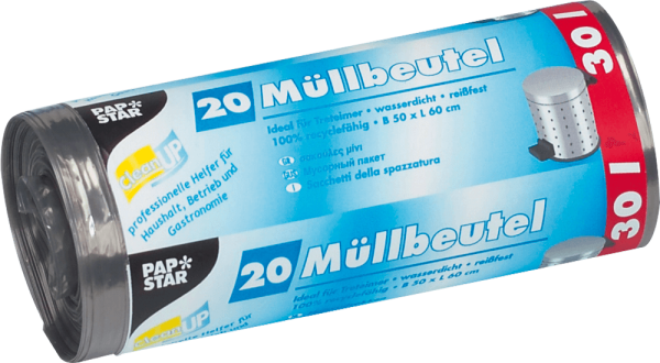Müllbeutel PAPSTAR, 30 Liter, 60 x 50 cm, LDPE, grau, 4 x 20 Stück
