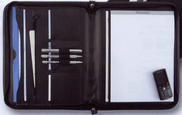 Reißverschlussmappe Alassio® MILANO, DIN A4, Lederimitat, schwarz