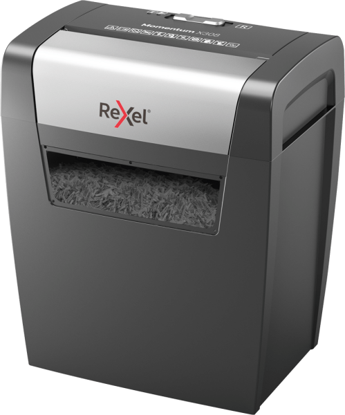 Aktenvernichter Rexel® Momentum X308, Partikel 5 x 42 mm, SSt. P-3, schwarz/silber