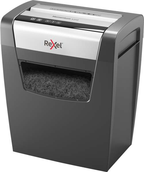 Aktenvernichter Rexel® Momentum X312, Partikel 5 x 42 mm, SSt. P-3, schwarz/silber
