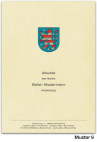Urkundenumschläge THÜRINGEN mit farbigem Landeswappen, chamois
