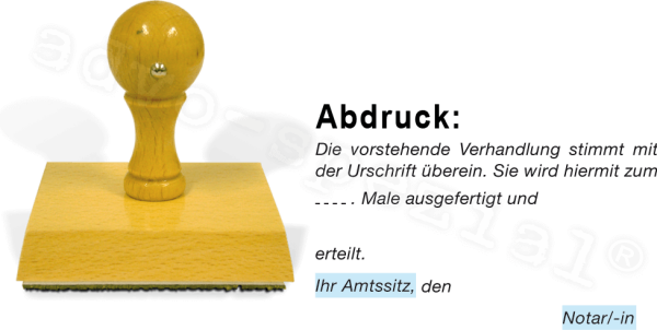 Holz-Vorgangsstempel Notariat mit Amtssitz - Die vorstehende Verhandlung ...