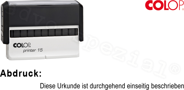 Vorgangsstempel: Diese Urkunde ist durchgehend einseitig beschrieben - COLOP Printer 15, selbstfärbend