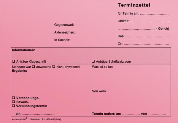 Terminzettel DIN A5 Querformat, 100 Stück, rot