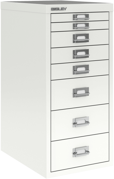 Schubladenschrank BISLEY MultiDrawer 29er Serie, DIN A4, 8 Schübe, verkehrsweiß