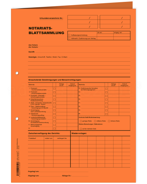 Handaktenbogen Blattsammlung, 120 g/m² Karton, 225 x 315 mm, gelocht, orange