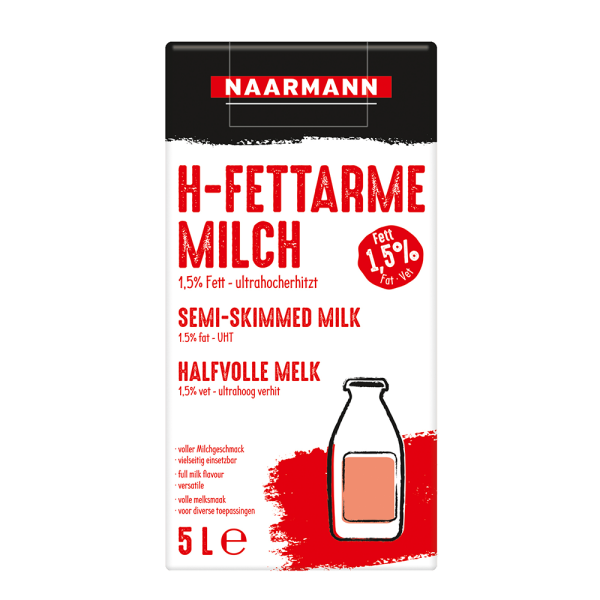 H-Milch Naarmann, Fettgehalt 1,5 %, Bag in Box, 5 l