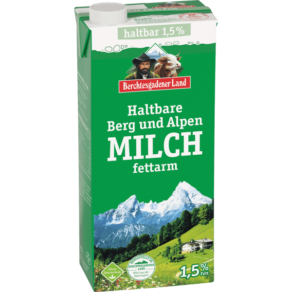 H-Milch Berchtesgadener Land, Fettgehalt 1,5%, 12 x 1 l