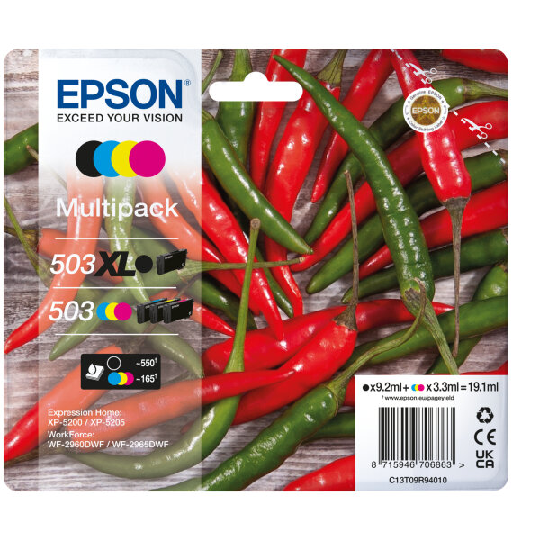 Epson Tintenpatrone Originalzubehör 503XL/503 ca. 550 Seiten schwarz, ca. 3 x 165 Seiten farbig schwarz, mehrfarbig 4 St./Pack.