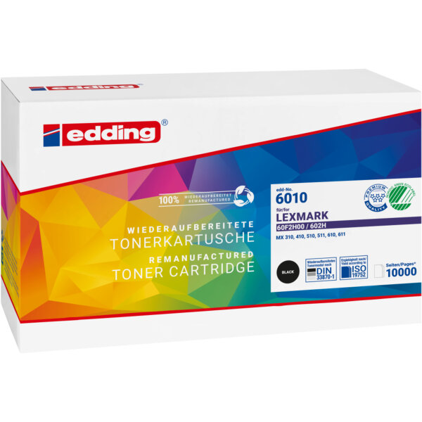 edding Toner kein Originalzubehör Kompatibel mit: Lexmark 60F2H00 EDD-6010 ca. 10.000 Seiten schwarz