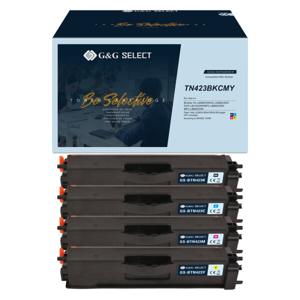 G&G Toner kein Originalzubehör Kompatibel mit: Brother TN-423 21144 ca. 6.500 Seiten schwarz, ca. 3 x 4.000 Seiten farbig schwarz, cyan, magenta, gelb 4 St./Pack.