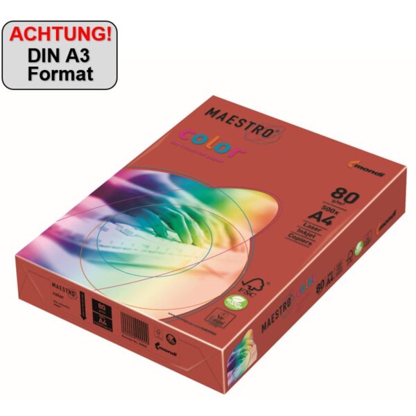 MAESTRO® Multifunktionspapier Color Intensiv DIN A3 80g/m² korallenrot 500 Bl./Pack.