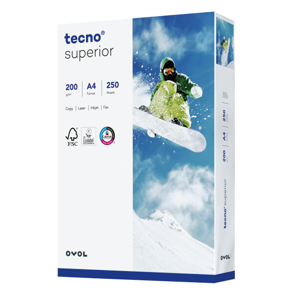 tecno Kopierpapier Superior DIN A4 200g/m² elementar chlorfrei gebleicht weiß 250 Bl./Pack.