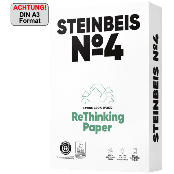 Steinbeis Kopierpapier No. 4 Evolution White DIN A3 80g/m² chlorfrei gebleicht weiß 500 Bl./Pack.