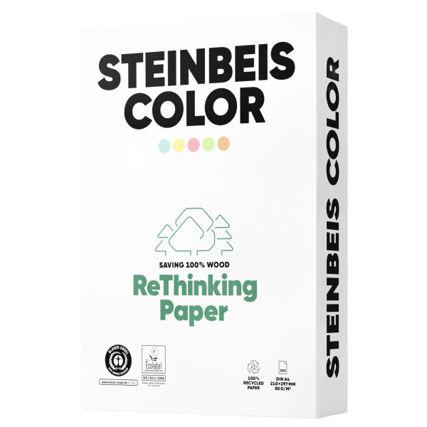 Steinbeis Kopierpapier MagicColour DIN A4 80g/m² elementar chlorfrei gebleicht 100 % Altpapier gelb 500 Bl./Pack.