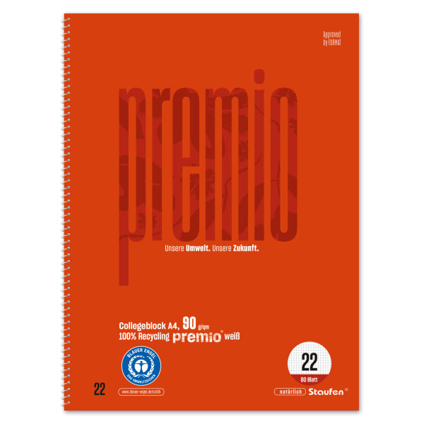 Staufen Collegeblock Premio DIN A4 kariert 90g/m² Papier orange 80 Bl.