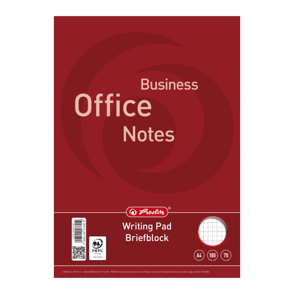 Herlitz Briefblock Business Office Notes DIN A4 kariert 70g/m² weiß 100 Bl.