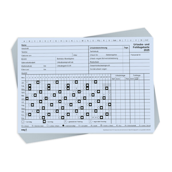 RNK Verlag Fehltagekarte 21 x 14,8 cm (B x H) 12 Monate/1 Seite Karton blau 10 St./Pack.
