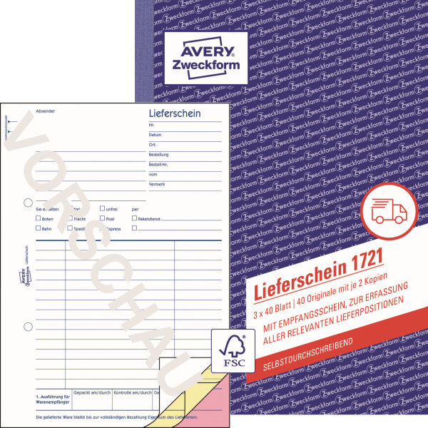 Avery Zweckform Lieferschein 1721 DIN A5 selbstdurchschreibend 3 x 40 Bl.