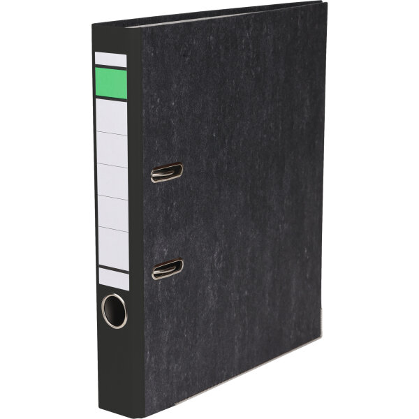 Ordner 50mm DIN A4 Rückenschild: geklebt mit Schlitzen Werkstoff: Papier, 100 % recycelt Farbe des Rückens: schwarz