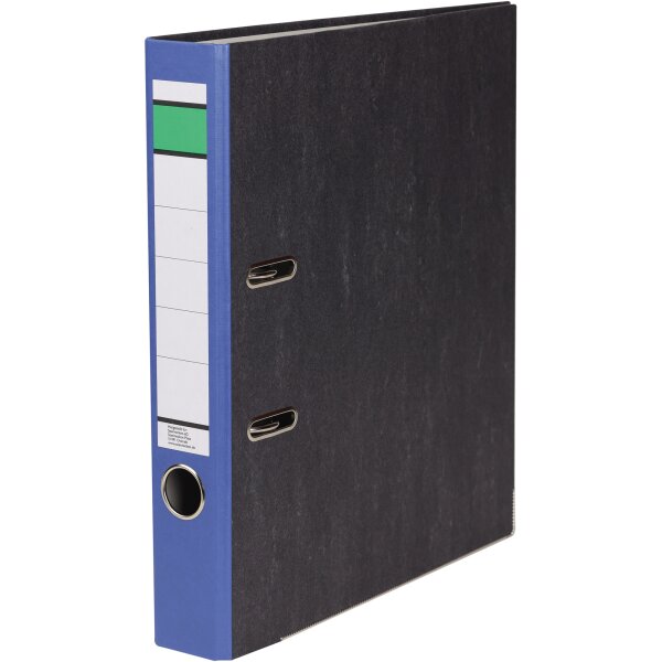 Ordner 50mm DIN A4 Rückenschild: geklebt mit Schlitzen Werkstoff: Papier, 100 % recycelt Farbe des Rückens: blau