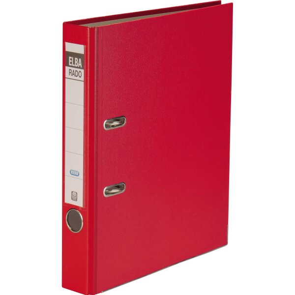 ELBA Ordner rado brillant 50mm DIN A4 Rückenschild: einsteckbar mit Schlitzen Werkstoff: Pappe Material außen: Acrylat/Papier Material innen: Papier Farbe: rot
