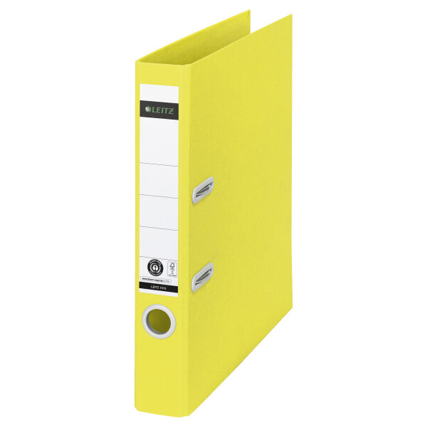 Leitz Ordner Recycle 50mm DIN A4 Rückenschild: geklebt mit Schlitzen Werkstoff: Karton, 100 % recycelt Farbe: gelb