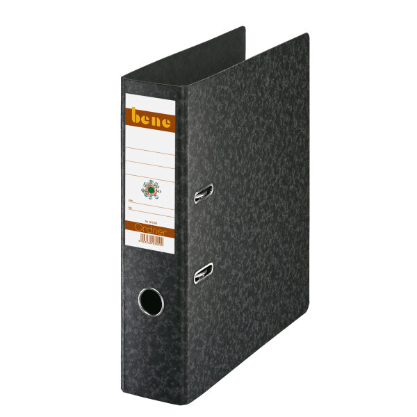 Bene Ordner Standard 80mm DIN A4 Rückenschild: geklebt mit Schlitzen Werkstoff: Hartpappe Farbe des Rückens: schwarz Farbe: schwarz