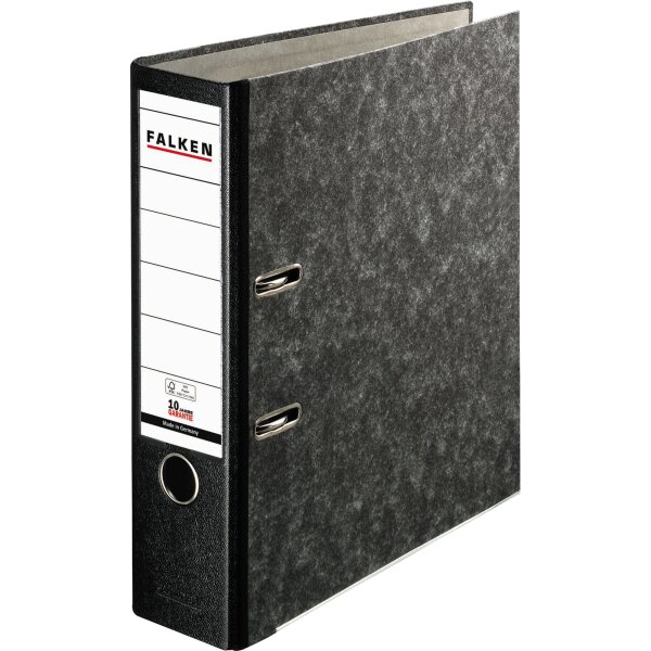 Falken Ordner Plus 80mm DIN A4 Rückenschild: einsteckbar mit Schlitzen Werkstoff: Pappe Material außen: Papier Material innen: Papier Farbe des Rückens: schwarz