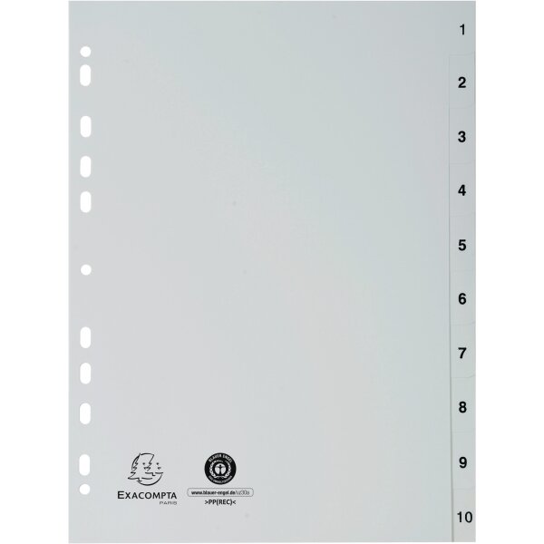 Exacompta Zahlenregister Forever® DIN A4 1-10 Polypropylen grau