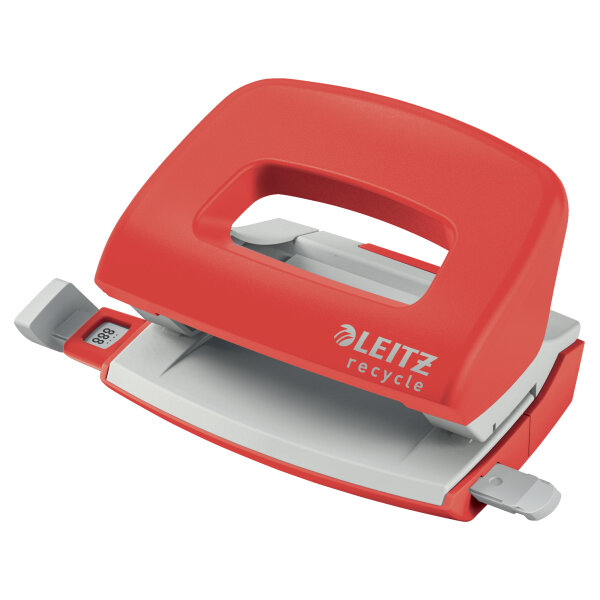 Leitz Locher NeXXt Recycle Mini 8cm 10 Bl. (80 g/m²) mit Anschlagschiene rot