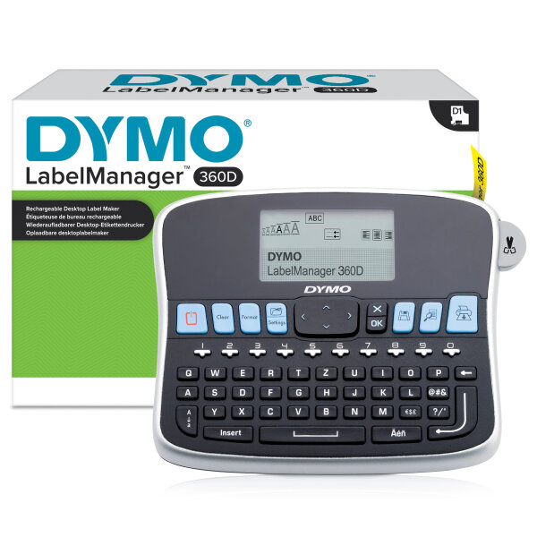DYMO® Beschriftungsgerät LabelManager™ 360D 2 Display-Zeilen 7 Schriftgrößen 2 Druckzeilen inkl. Akku Li-Ion, Netzteil, D1-Starterkassette