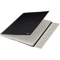 Leitz Ordnungsmappe Recycle DIN A4 275g/m² Karton, 100 % recycelt Farbe: schwarz Farbe des Fächerblocks: grau 12 Fächer