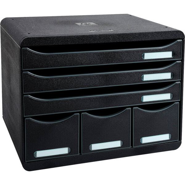 Exacompta Schubladenbox STORE-BOX Maxi 6 Schubladen DIN A4 quer Polystyrol Gehäusefarbe: schwarz Farbe der Schublade: schwarz