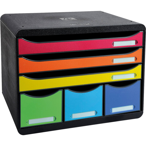 Exacompta Schubladenbox STORE-BOX Maxi 6 Schubladen DIN A4 quer Polystyrol Gehäusefarbe: schwarz Farbe der Schublade: mehrfarbig