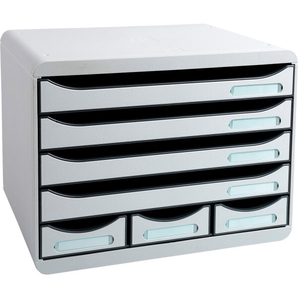 Exacompta Schubladenbox STORE-BOX Mini 7 Schubladen DIN A4 quer Polystyrol Gehäusefarbe: lichtgrau Farbe der Schublade: lichtgrau