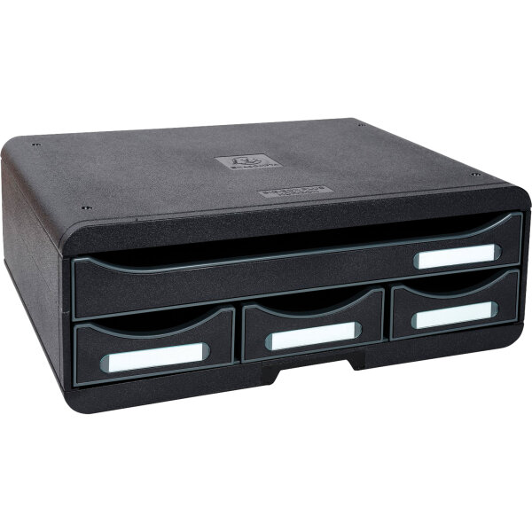 Exacompta Schubladenbox TOOLBOX Mini 4 Schubladen DIN A4 quer Polystyrol Gehäusefarbe: schwarz Farbe der Schublade: schwarz