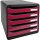 Exacompta Schubladenbox BIG-BOX plus 5 Schubladen DIN A4, Überbreite Polystyrol Gehäusefarbe: schwarz Farbe der Schublade: himbeerfarben glossy