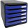 Exacompta Schubladenbox BIG-BOX plus 5 Schubladen DIN A4, Überbreite Polystyrol Gehäusefarbe: schwarz Farbe der Schublade: königsblau glossy