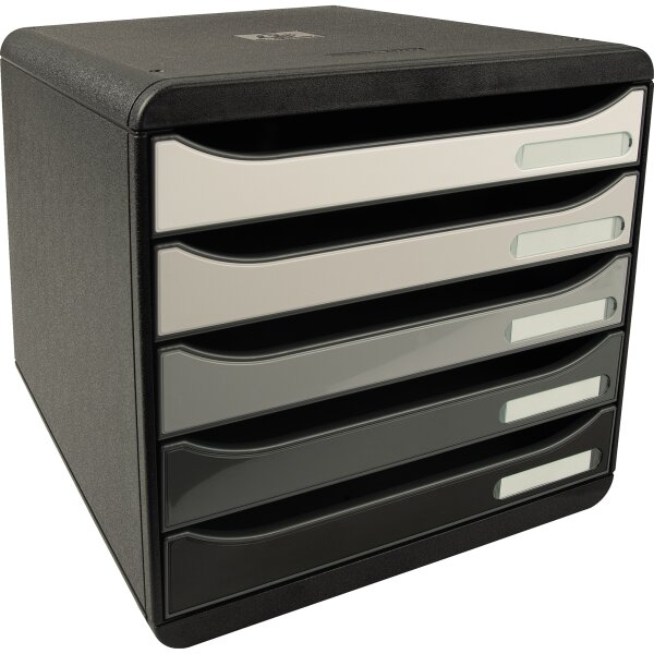 Exacompta Schubladenbox BIG-BOX plus 5 Schubladen DIN A4, Überbreite Polystyrol Gehäusefarbe: schwarz Farbe der Schublade: grau