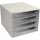 Exacompta Schubladenbox ECOBOX 4 Schubladen DIN A4, Überbreite Polystyrol Gehäusefarbe: grau Farbe der Schublade: kristall
