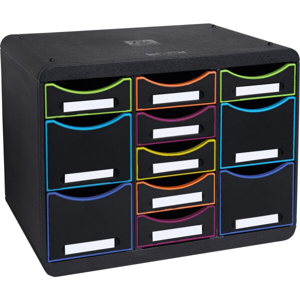 Exacompta Schubladenbox STORE-BOX Multi 11 Schubladen Polystyrol Gehäusefarbe: schwarz Farbe der Schublade: schwarz/harlekin