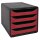 Exacompta Schubladenbox BIG-BOX 4 Schubladen DIN A4, Überbreite Polystyrol Gehäusefarbe: schwarz Farbe der Schublade: karminrot