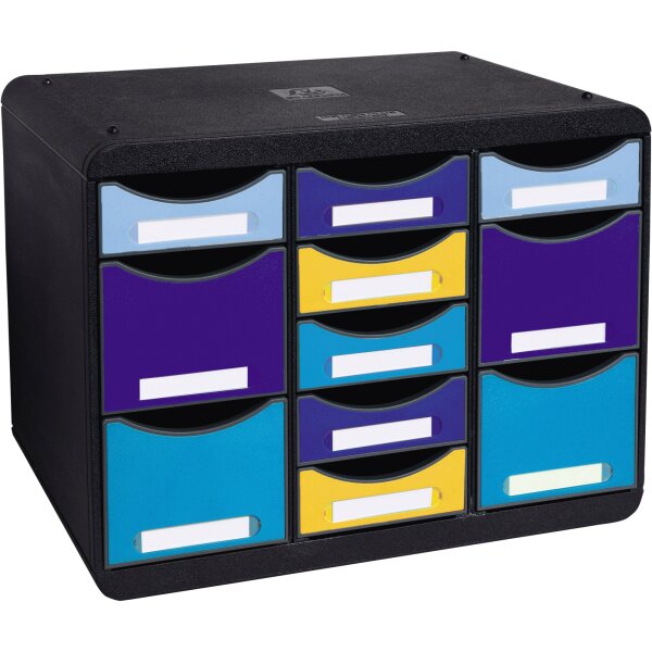 Exacompta Schubladenbox STORE-BOX Multi 11 Schubladen Polystyrol Gehäusefarbe: schwarz Farbe der Schublade: mehrfarbig