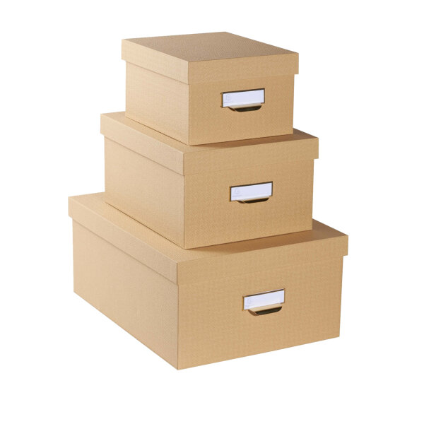 Exacompta Aufbewahrungsbox Office by me 16 x 11 x 20 cm (B x H x T), 20 x 13 x 26 cm (B x H x T), 26 x15 x 35 cm (B x H x T) DIN A6+, DIN A5+, DIN A4+ Karton, Papier kaschiert beige