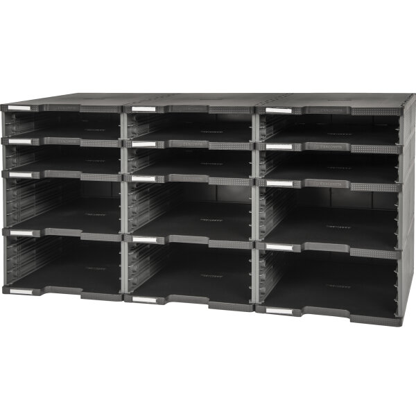 Exacompta Sortierstation Modulodoc ECOBlack 86,4 x 42,2 x 35,4 cm (B x H x T) DIN A4, Überbreite Polystyrol schwarz 12 Fächer