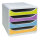 Exacompta Schubladenbox BIG-BOX 4 Schubladen DIN A4, Überbreite Polystyrol Gehäusefarbe: grau Farbe der Schublade: cyan, flieder, limettengrün, mango
