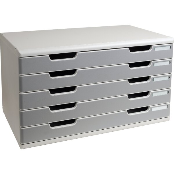 Exacompta Schubladenbox MODULO 5 Schubladen DIN A3+ Polystyrol Gehäusefarbe: lichtgrau Farbe der Schublade: steingrau